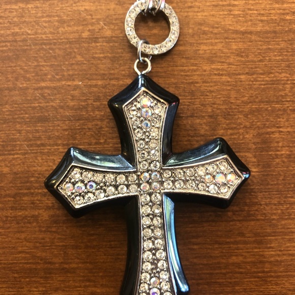 Black Cross covered with rhinestones  Necklace - Picture 2 of 4